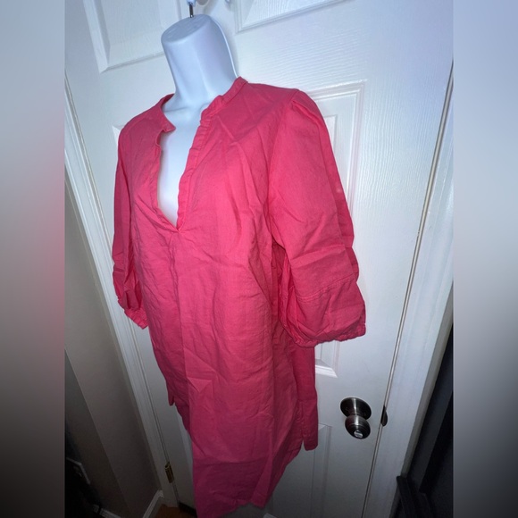 NWOT H&M Women’s Large Pink Linen Tunic Dress Balloon Sleeve L Resortwear HM - Picture 5 of 16